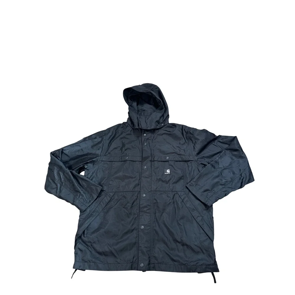 Carhartt Mens J305 BLK Black Nylon Hooded Jacket Coat Mesh Lined Size Large - Picture 1 of 7
